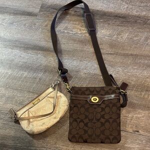 Coach Brown Signature Crossbody with Beige Wristlet